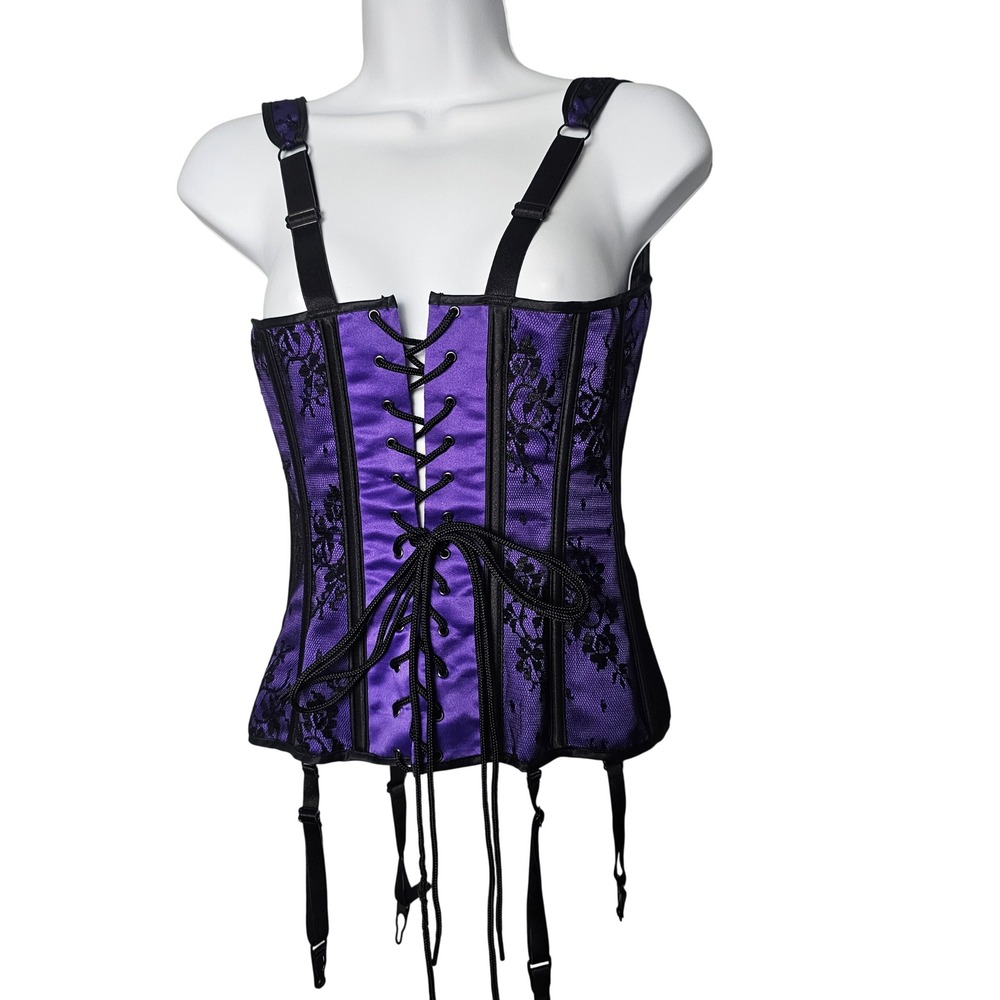 Shirley of Hollywood Womens Purple Lace Garter Corset M Goth Ren Faire Burlesque